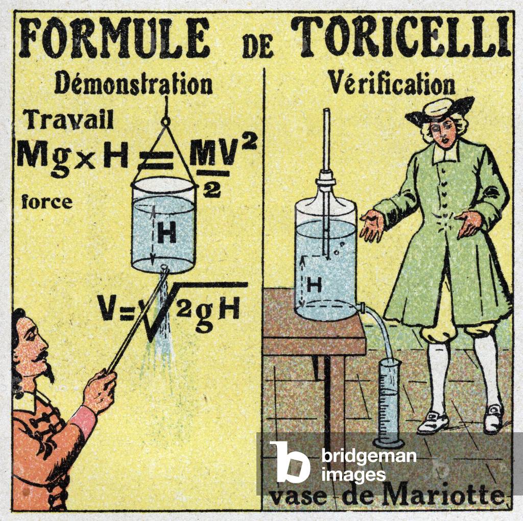 Hydraulic: demonstration and verification of Toricelli formula, 1925 (print)
