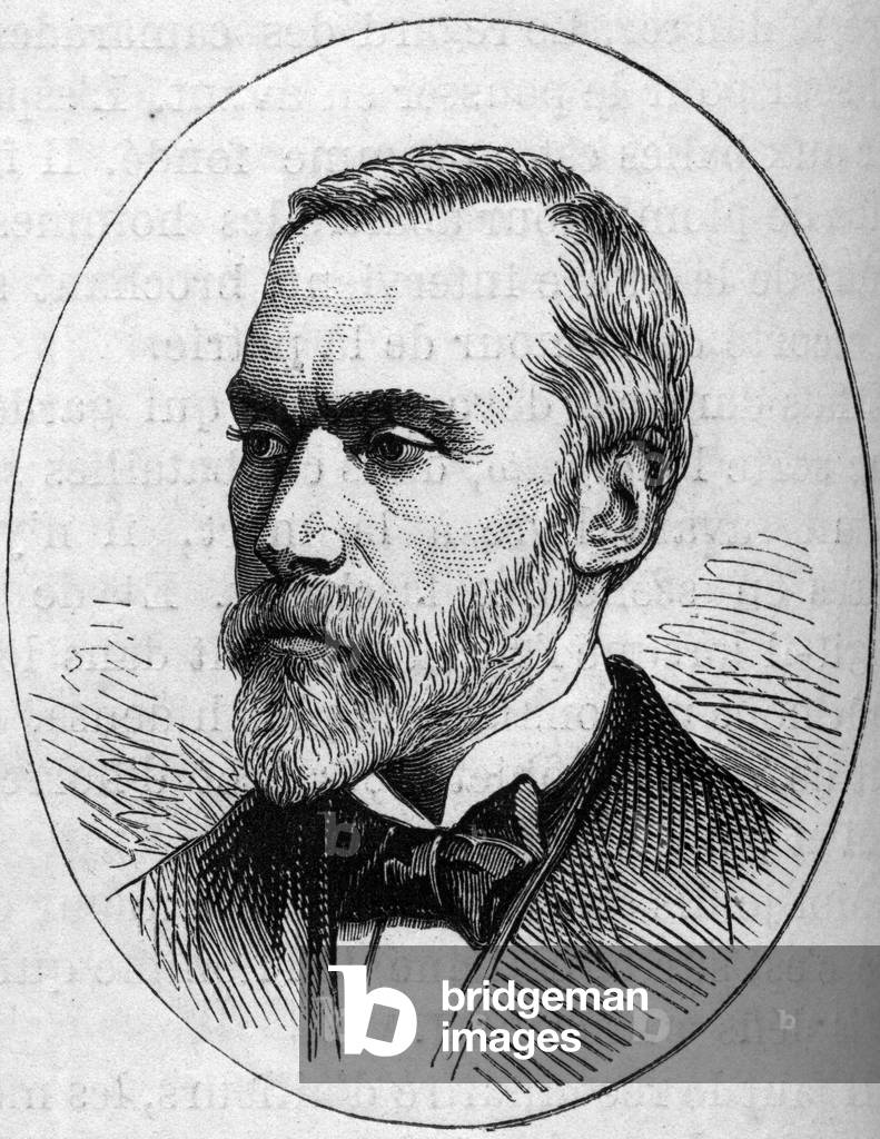 Portrait of Eugene Guillaume (1822-1905), French sculptor. Engraving in “” Le Monde Illustré”” n°890 of 2 May 1874.