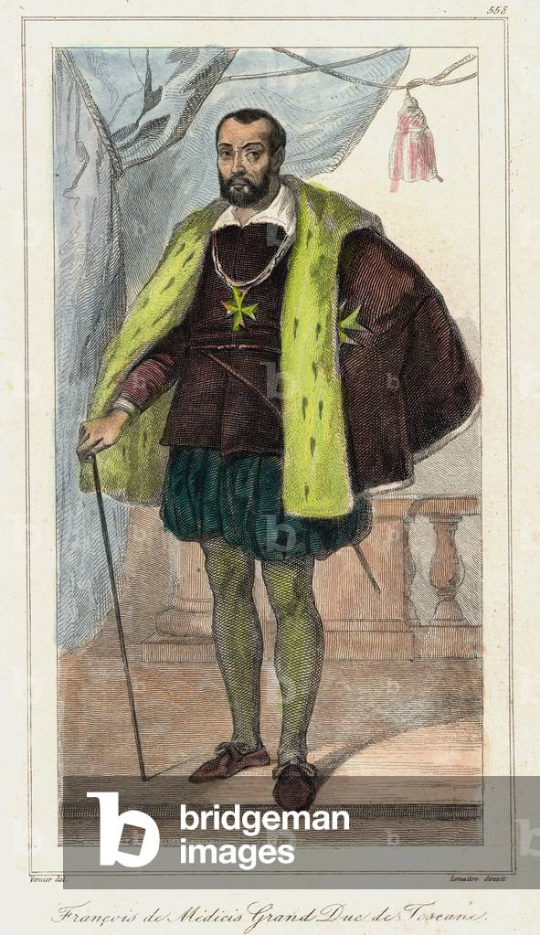 Francesco de Medici (Francis de Medicis), Grand Duke of Tuscany (1541 - 1587) father of Mary of Medici. Engraving 19th century.