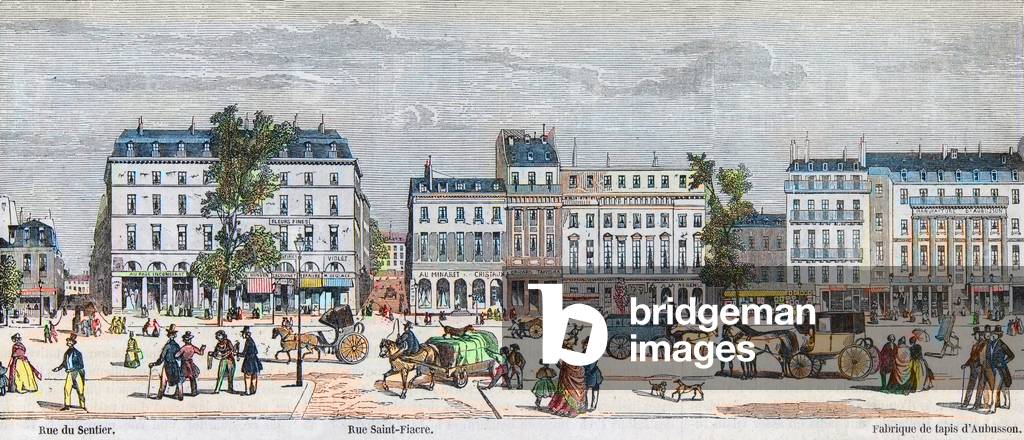 Boulevard Poissonniere cote sud - Rue du Sentier - Rue Saint Fiacre - Engraving in “Tableau-de-Paris” by Edmond Texier 1852
