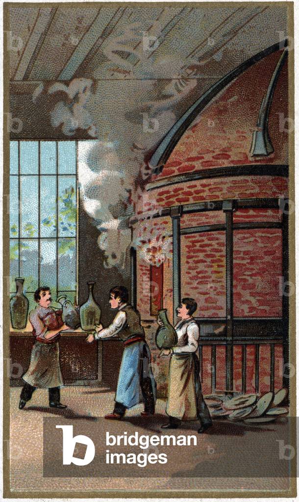 Manufacture of porcelain: cooking. Chromolithography of the end of the 19th century