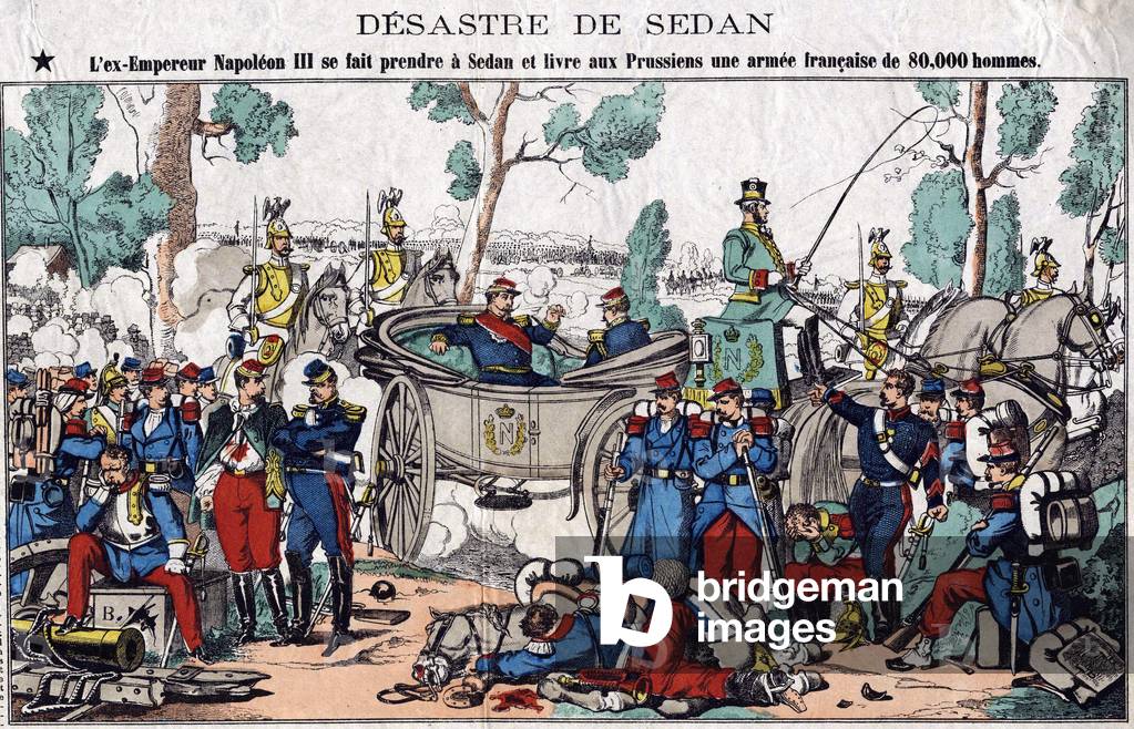 Le désastre de Sedan; ex-emperor Napoleon III gets caught at Sedan and surrenders an 80,000-strong French army to the Prussians, 19th century (print)