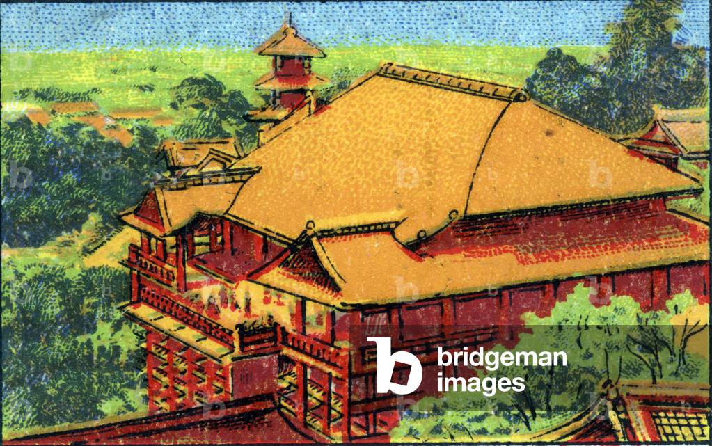 Asia, Japan: Buddhist Temple in Tokyo. 1936 (chromo)