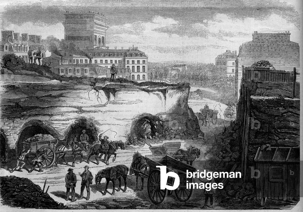 Transformations of Paris under the Second Empire, Haussmann Paris: piercing the boulevard du Roi de Rome (today, avenue de Kleber). Engraving in “” Le Monde Illustré”” n°276 of 26 July 1862.
