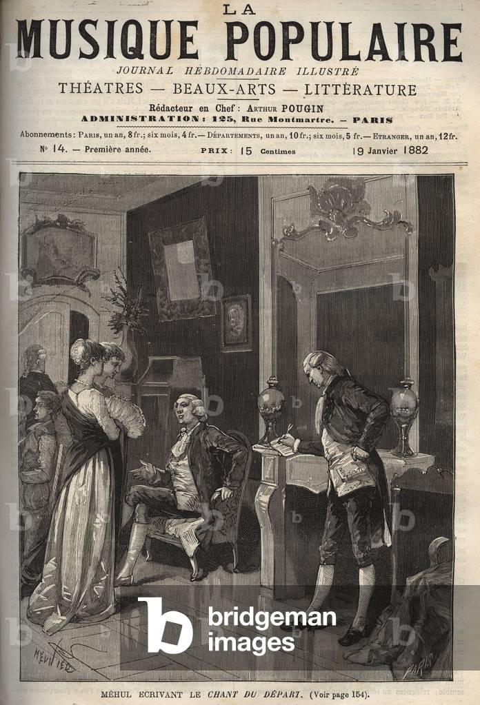 Etienne Nicolas (Etienne-Nicolas) Mehul (1763-1817) writer “” Le chant du depart”” (revolutionary chant et hymn a la liberte) - engraving in “” La musique populaire””” illustrated weekly newspaper - 1882