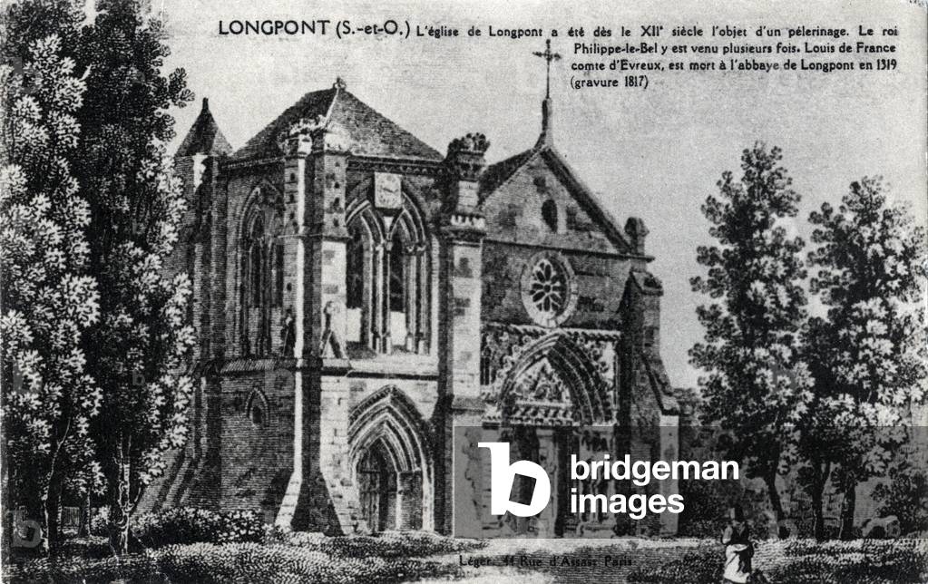 The church of Longpont, Essonne - 1910s, postcard. France, 20th century.