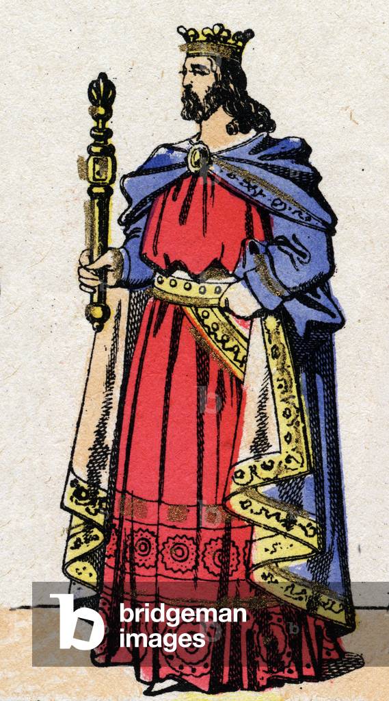Carolingian dynasty: Portrait of Louis IV, known as Outremer (921-954), King of the Franks from 936 to 954, late 19th century (print)