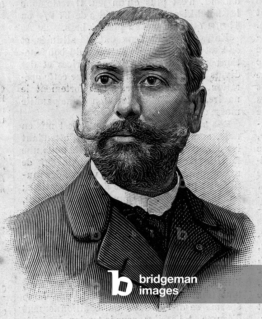 Portrait of Victor Theophile Liotard (1858-1916), French pharmacist and colonial explorer. Engraving in “” Journal des Voyages”” of January 29, 1899.