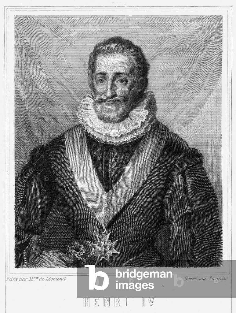 Portrait of Henry IV (1553 - 1610), King of France - in “Histoire des Français”” by Lavallée, engraving, sd., 19th century.