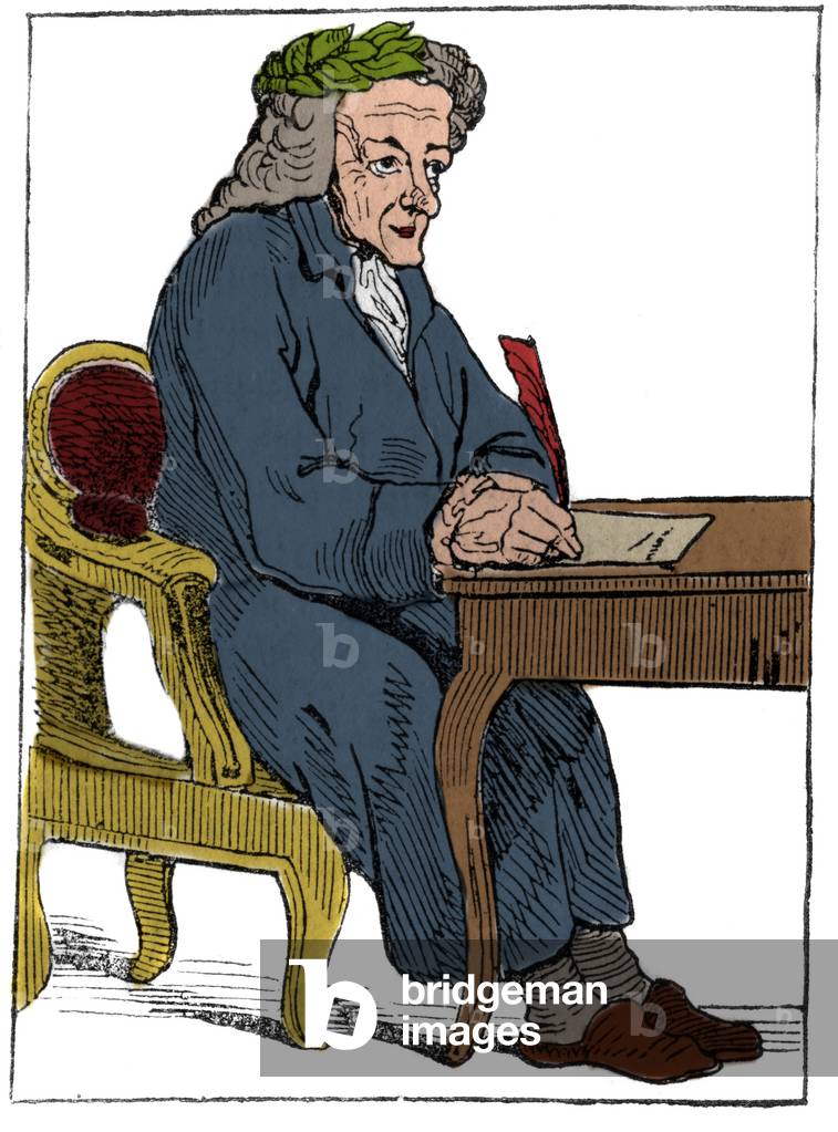 Card to play of the French Republic (1793) published in the National Convention on 21/09/1792, after the fall of the Kingdoms: the character of the philosopher under the traits of the French writer and philosopher Francois-Marie Arouet dit Voltaire (Francois Marie Arouet) (1694-1778).