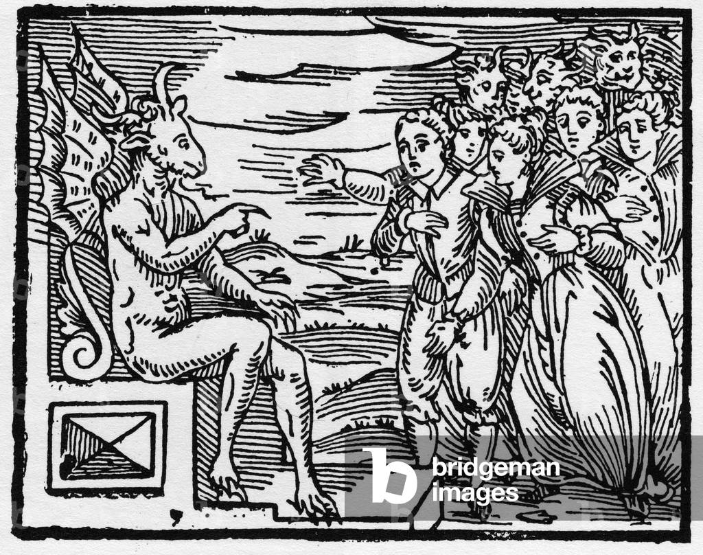 Satana chiede un patto ai nuovi stregoni - "Compendium Maleficarum", 1608 (incisione)