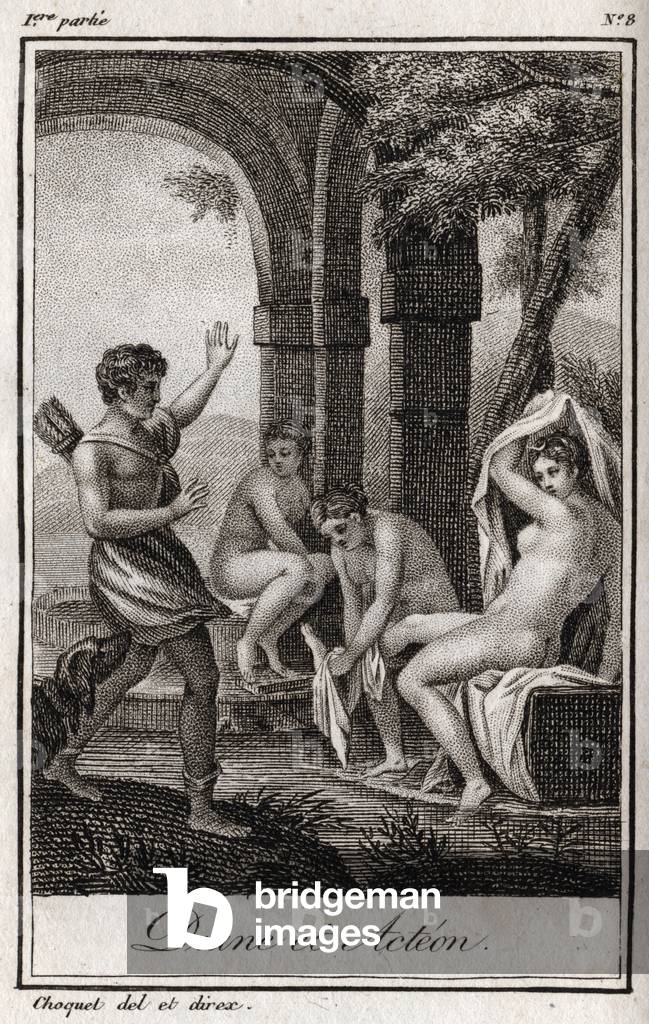 Diane and Acteon,  “Lettres a Emilie sur la mythologie” by Charles Albert Demoustier, 1819 (engraving)