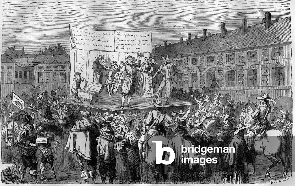 Tabarin theatre on Place Dauphine in Paris in the 18th century.