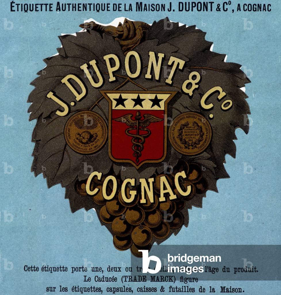 Authentic label of J. Dupont & C¡, Cognac. 1882 edition