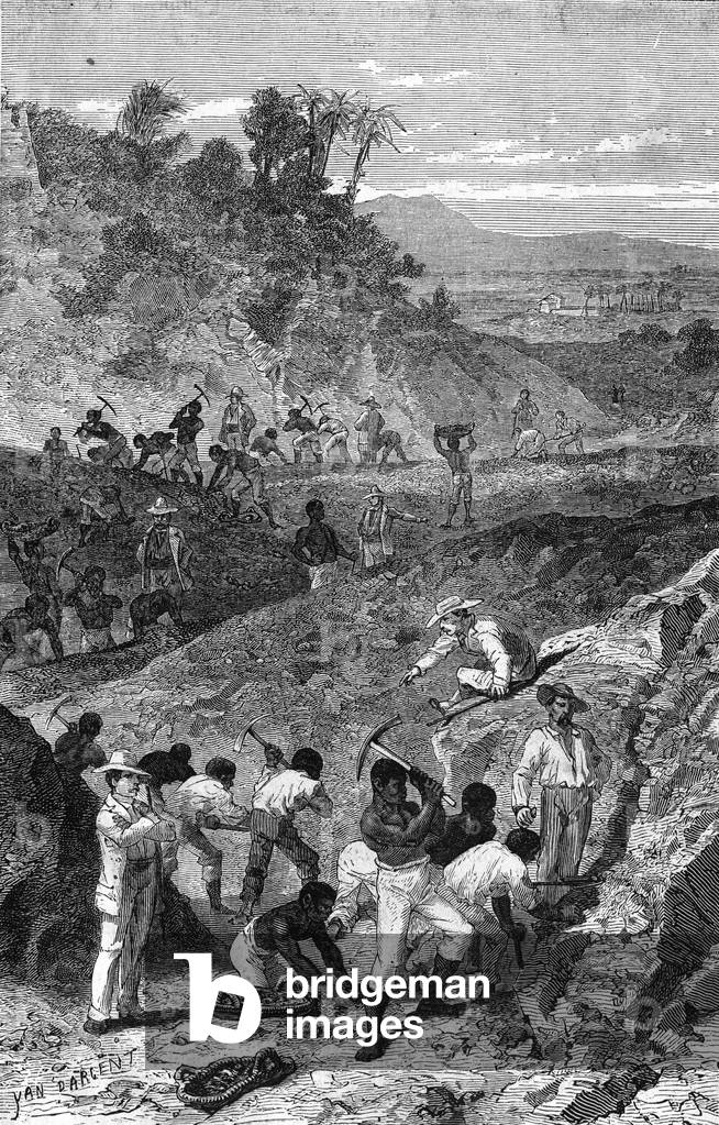 Mining of a diamond mine in Africa in 1869.
