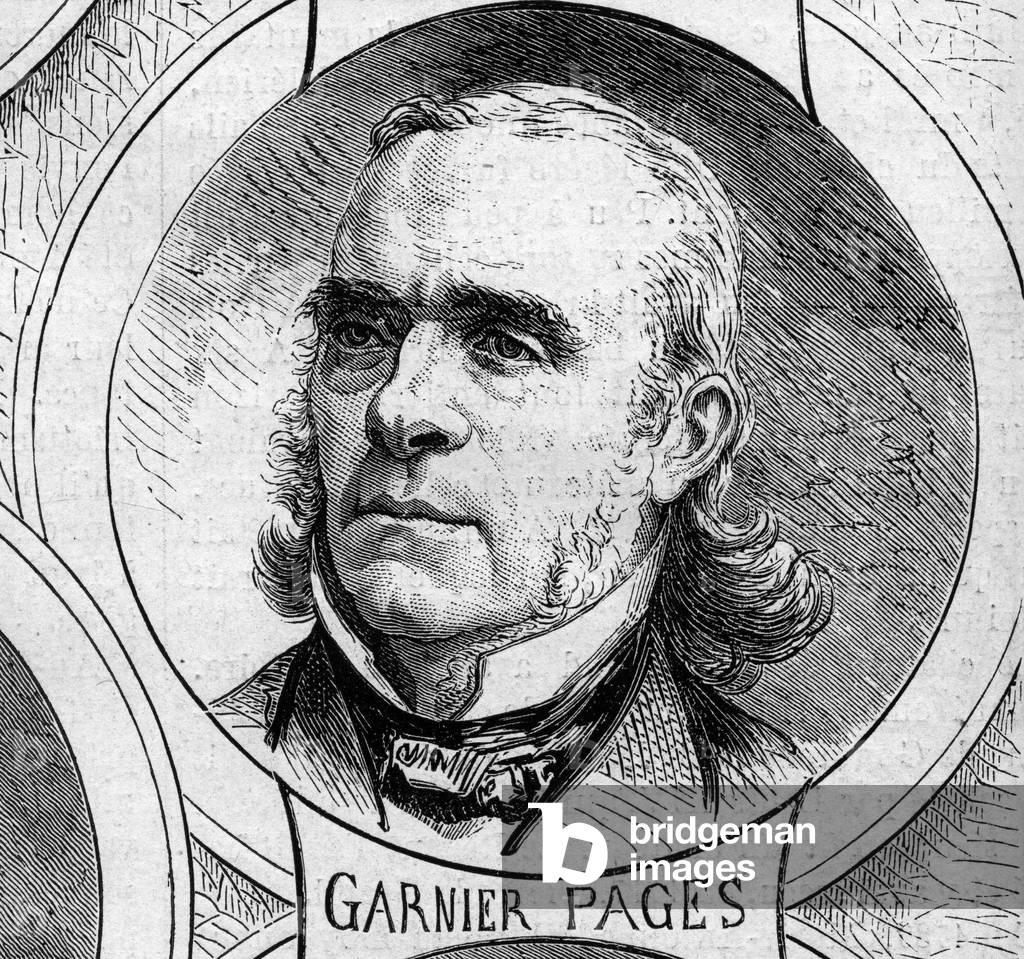 War of 1870 - Government of the National Defense: portrait of Louis Antoine Garnier Pages (Garnier-Pages) (1803-1878), member of the provisional government of 1870. Engraving in “” Le Monde Illustré”” n°706 of October 22, 1870.