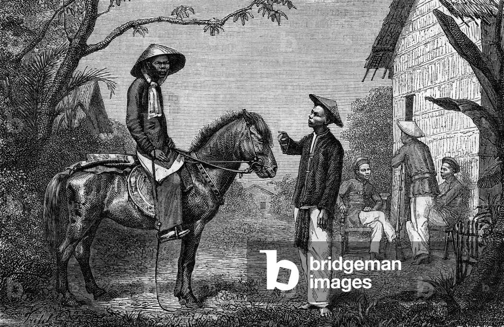 Annamite Tirailleurs en Indochine. Engraving in “Le Journal de la jeunesse””, 1884.