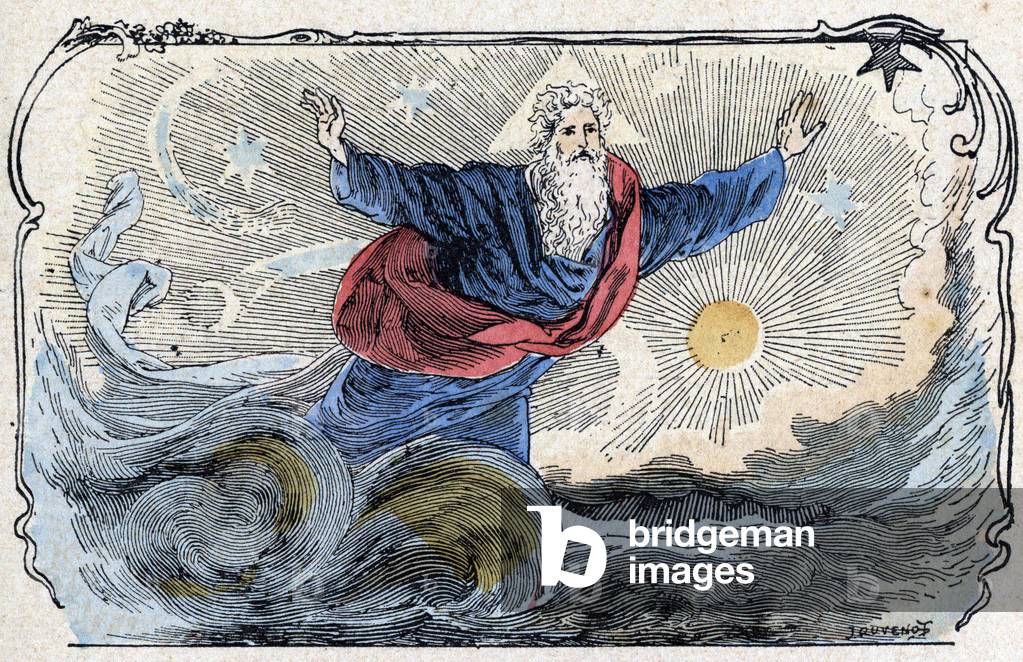 Representation of the creation of the worl, late 19th century (engraving)