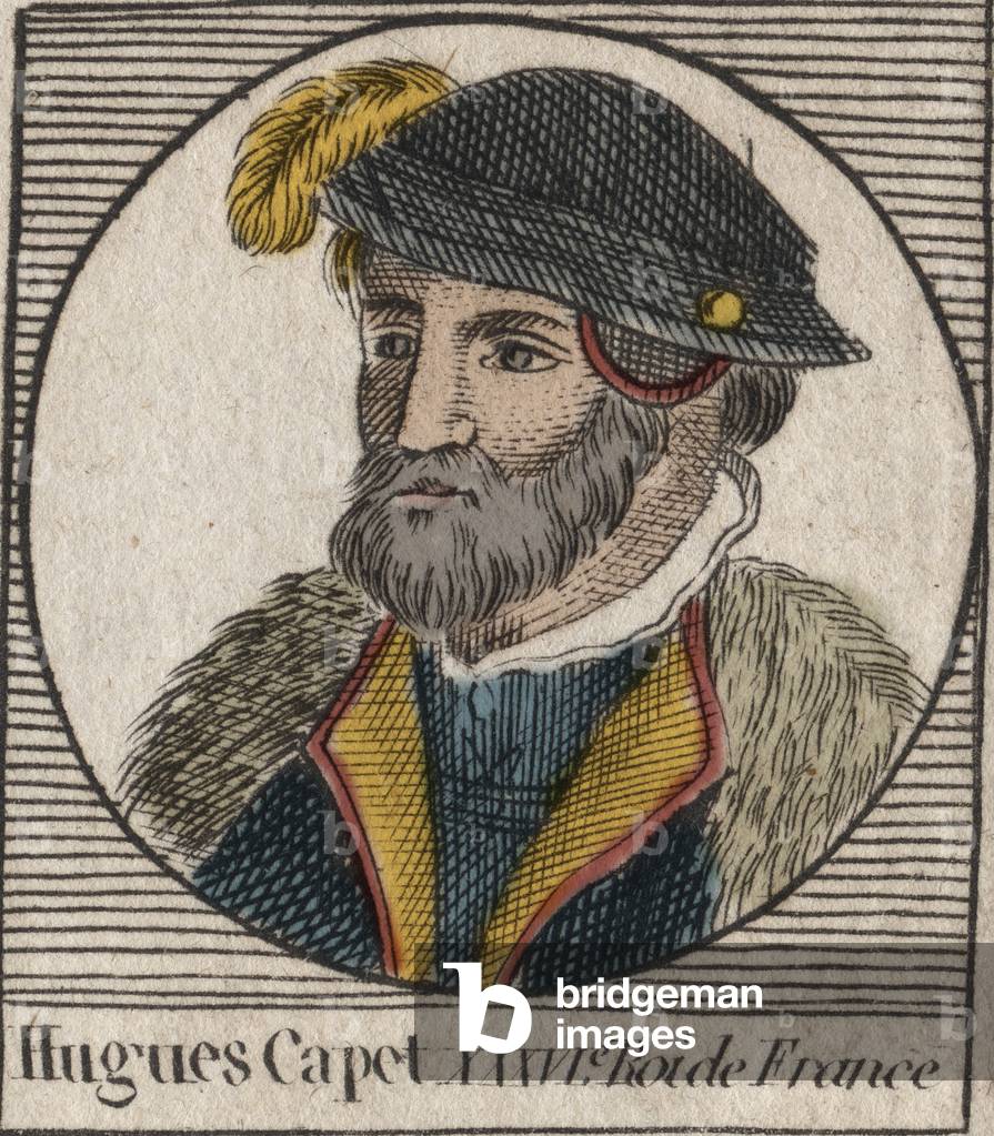 Portrait of Hugues I Capet (ca. 941 - 996), Duke of France then King of France - Portrait of Hugues I Capet (c941-996), King of France - engraving from “Instruction sur l'Histoire de France”” by Charles Constant Le Tellier 1821