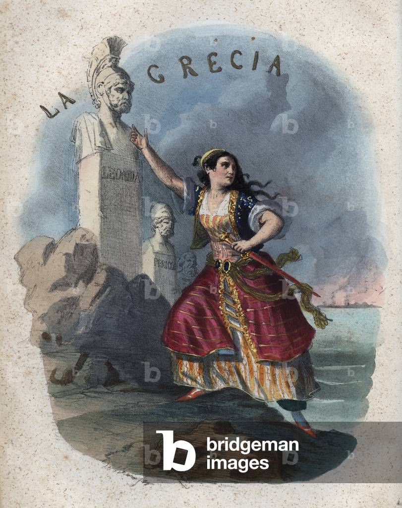 Allegory of greece, 1856 (engraving)