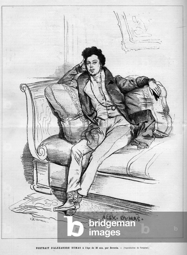 Porträt von Alexandre Dumas Jr. (1824-1895) französischer Schriftsteller im Alter von 26 Jahren. Kupferstich i