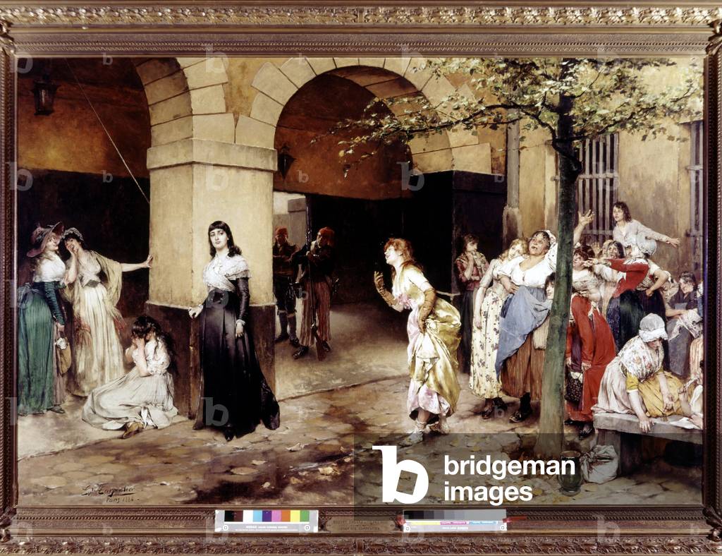 I prigionieri deridono Madame Roland nella prigione di Sainte Pelagie, 1886 (incisione)