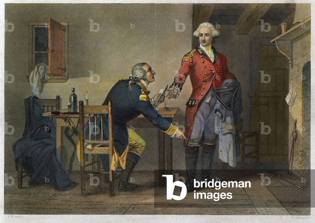 Trahison of Arnold - War of Independence or American Revolution (1775-1783) - Benedict Arnold (1741-1801) succeeded in convincing Major John Andre (1750-1780) to conceal the plans of West Point in his boot at their meeting on 21 September 1780.