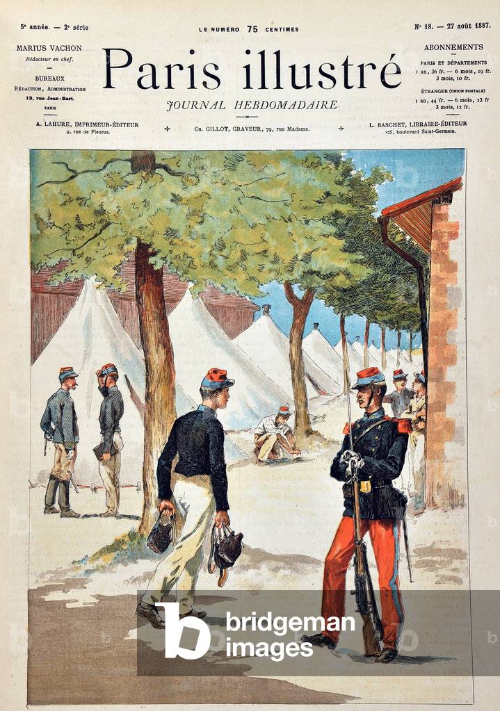 The students of the school of Saint-Cyr at the camp of Chalons, 1887 (engraving)