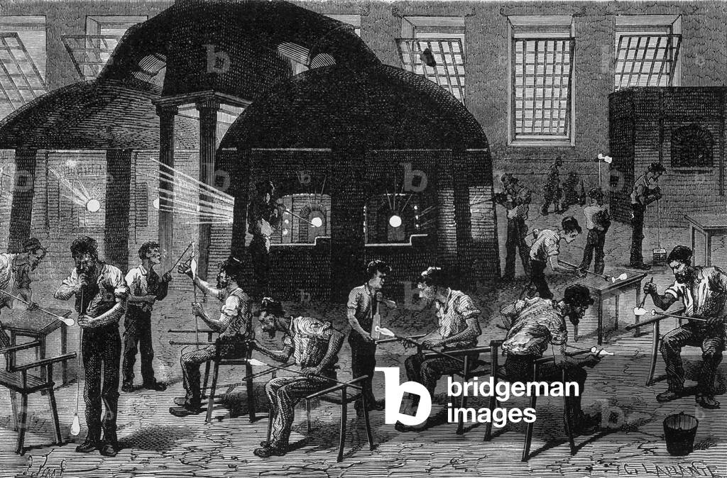 Interior of a glassware (gobeleterie), engraving 19th century.