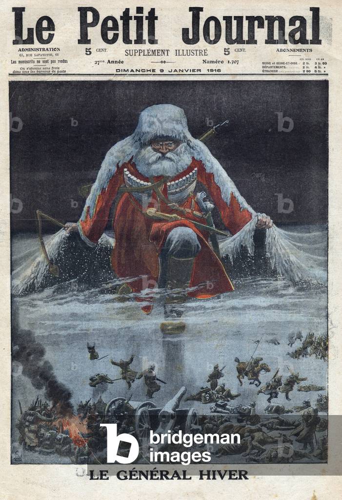 Prima Guerra Mondiale 1914-1918. "Il Generale Inverno": illustrazione simbolica del freddo che copre i soldati