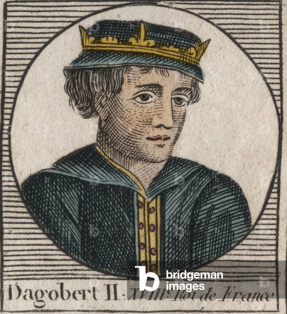 Portrait of Dagobert II, King of the Francs from 711 to 716 - Dagobert II (676-679), King of Austrasia - engraving from “Instruction sur l'Histoire de France” by Charles Constant Le Tellier 1821