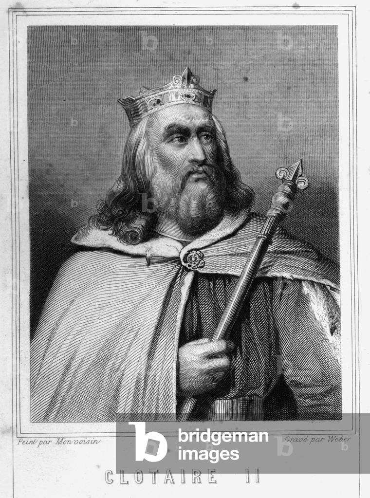 Portrait of Clotaire (Clothaire) II (584 - 628), King of Neustria and King of the Francs - in “Histoire des Français”” by Lavallée, engraving, sd., 19th century.