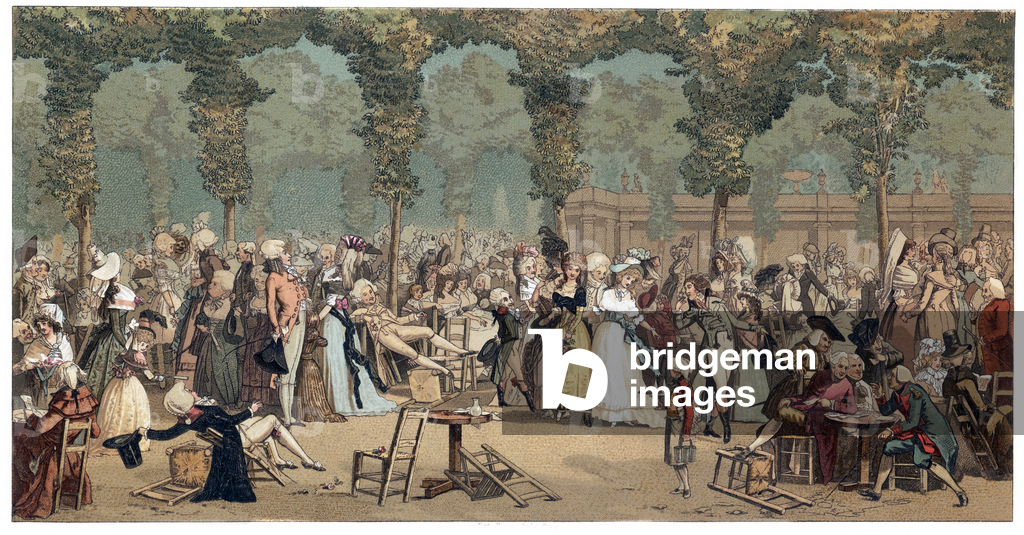 The Public Promenade at the Palais Royal in Paris by Philibert-Louis (Philibert Louis) Debucourt (1755-1832)