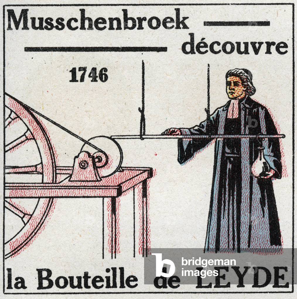 Electric capacitors: Pieter van Musschenbroek discovered the bottle of Leiden, ancestor of the capacitor, in 1746. 1925 (print)