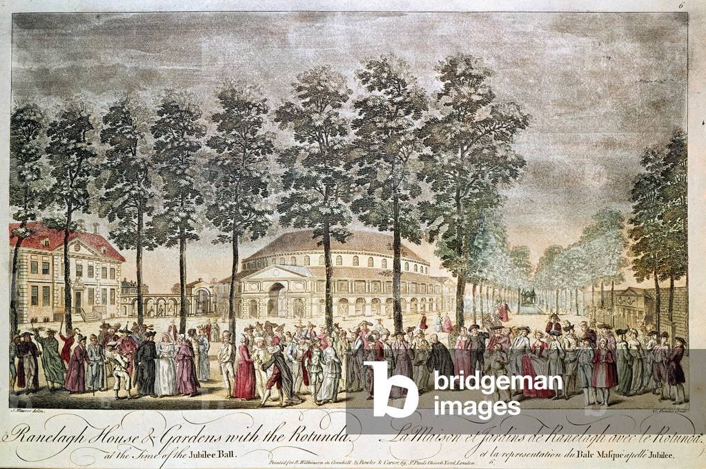 London, the house and garden of Ranelagh with the rotunda - 18th century engraving