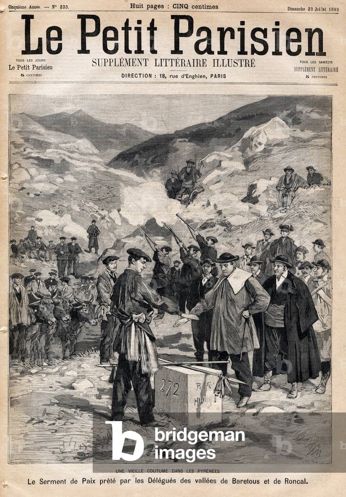 Custom of pyrenees: the oath of peace taken by the delegues of the vallees of Baretous and Roncal.  