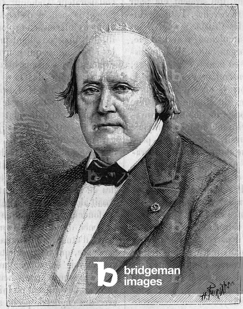 Portrait of Henri Milne Edwards (Milne-Edwards) (1800-1885), French naturalist. (From a photograph). Engraving in “” La Nature: revue des sciences et de leurs applications aux arts et a l'industrie”” of August 8, 1885.
