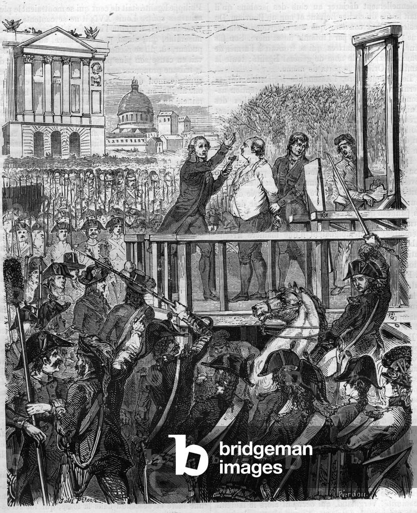 Rivoluzione francese: esecuzione di Luigi XVI il 21 gennaio 1793. Incisione in «Histoire des Papes-Rois-Queen 