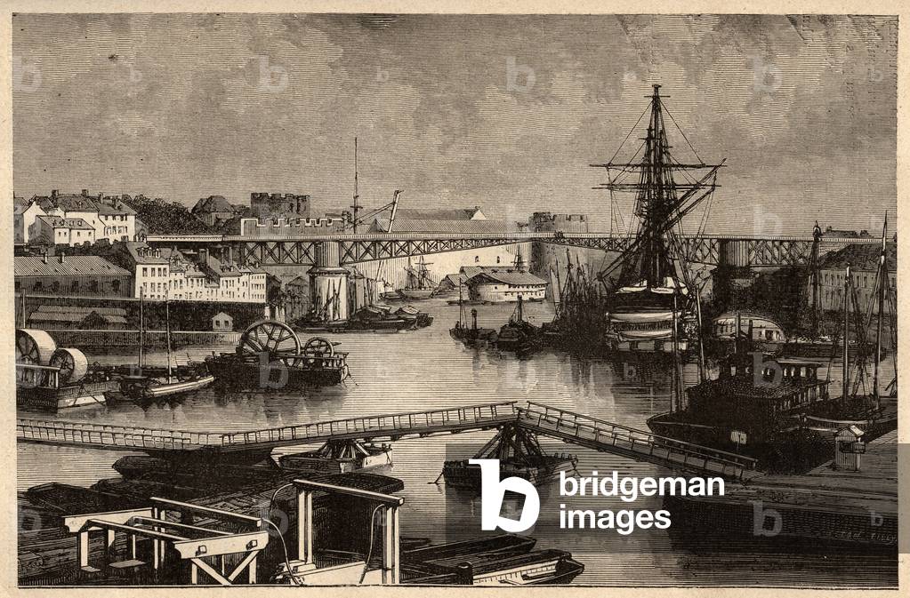 Brest - Le port militaire - Finistere - Bretagne - engraving in “” PATRIE”” - DESCRIPTION PECTURESSE DE LA FRANCE EN 6 VOLUES BY LUCIEN HUARD - end 19th century