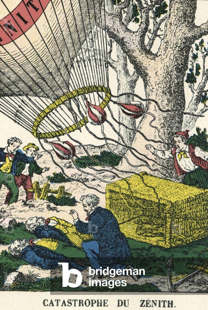 On April 15, 1875, the Zénith disaster left Paris with Croce-Spinelli, Sivel and Tissandier. Engraving of the 19th century.
