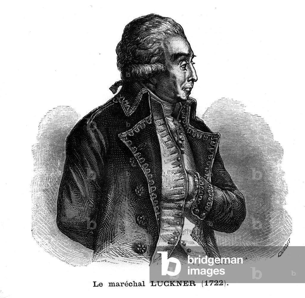 Portrait of Nicolas Luckner (1722-1794), French military of German origin. Engraving in “Les Illustrations De L'armee Francaise de 1789 a 1880””, 1881. Private Collection