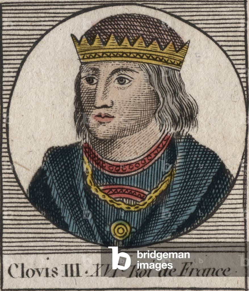 Portrait of Clovis III, King of the Francs from 691 to 695, 1821 (engraving)