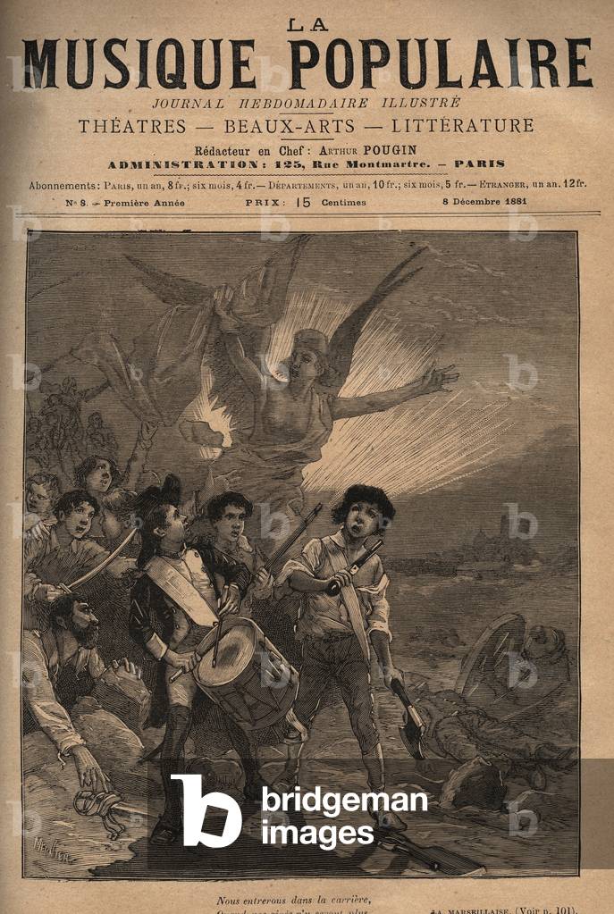 La Marseillaise, which became the national anthem under the Third Republic (February 14, 1879), the verse of children: “We will enter the career, when our groins are no longer there.”””” intended to represent the new generation, among which stands the allegory of freedom, 19th century. 1881