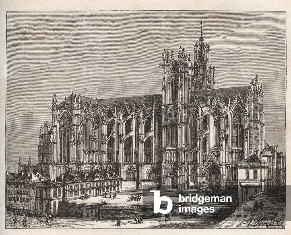 France, Lorraine, Moselle (57), Metz: La cathedrale Saint Etienne de Metz - engraving in “La France illustree: geographie, histoire, administration statistique” by V.-A. Malt-Brown. 1884