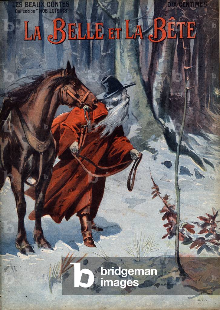 Beauty and Bete. Folk tale. Illustration of Vaccari and Carrey in “” Les beaux tales”” collection “” Nos loisirs””” around 1910. Private collection.