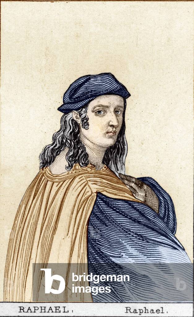 Portrait of Raphael (Raffaello Sanzio 1483 - 1520) (1483 - 1520), Italian painter. Engraving 19th century.