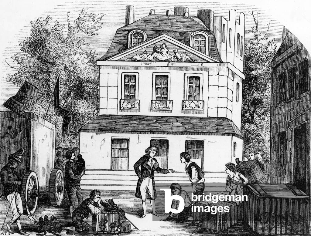 Image of Engraving depicting Geoffroy Saint Hilaire receiving animals from the fairgrounds at the Jardin des P