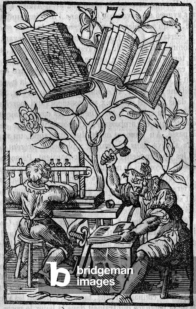 A bookbinding workshop in the Middle Ages.