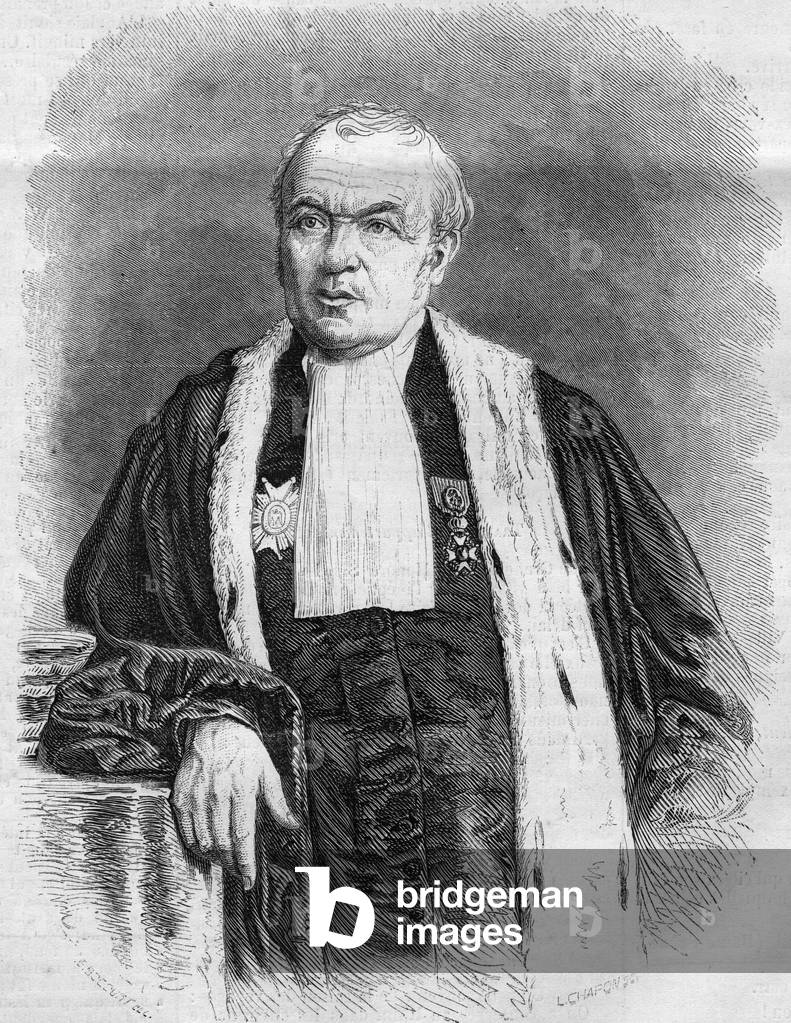Portrait of Gustave Louis Chaix d'Est Ange (Chaix d'Est-Ange, 1800-1876), French lawyer and senator. Engraving in “” Le Monde Illustré”” n°292 of 15 November 1862.