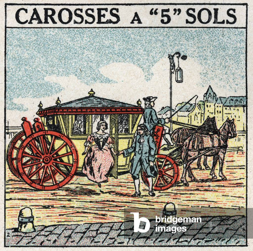 Five-story carriage reserved for the bourgeoisie under Louis XIV in France, 1925 (engraving)